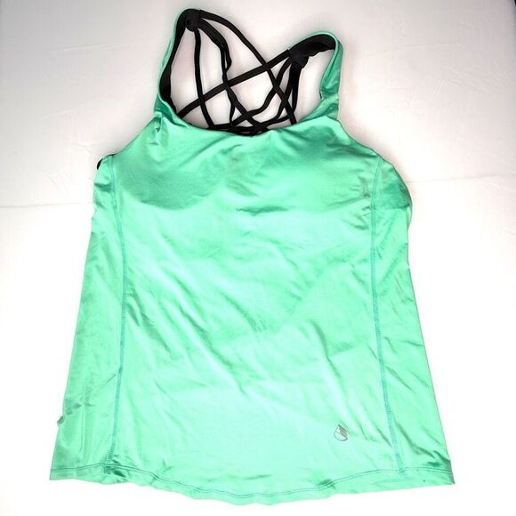 Built-In Bra Teal Drape Back Workout Tank Top with Strappy Back – Size Medium - Picture 5 of 13